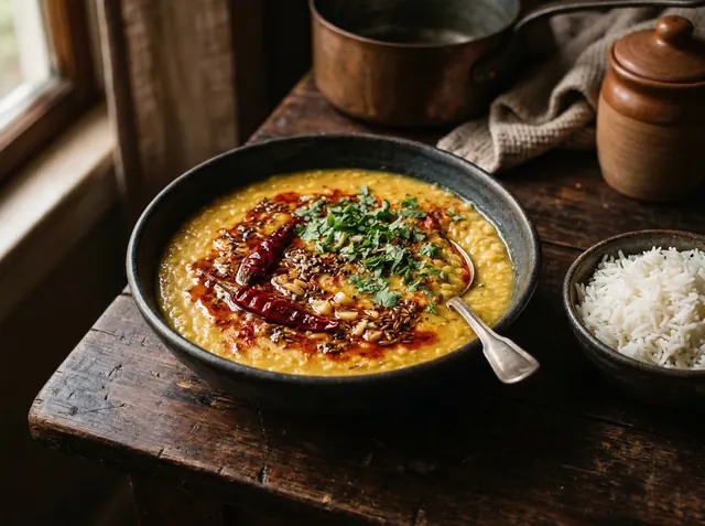 Dal Tadka tempered lentil curry with rice