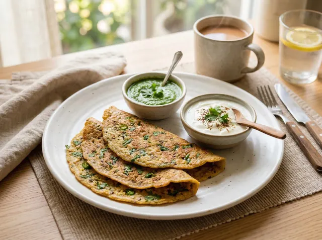 Moong Dal Cheela crispy gram pancakes with chutney