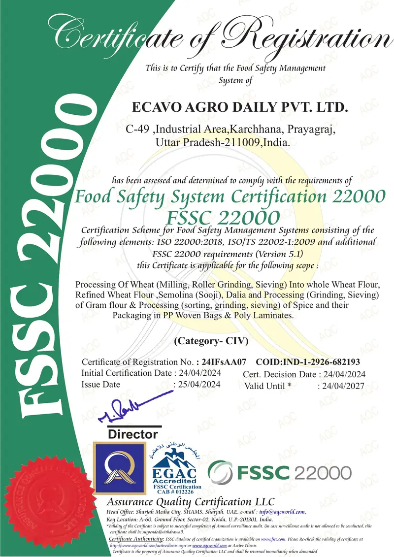FSSC 22000 Certificate - Ecavo Agro Daily Pvt Ltd - Valid until April 2027