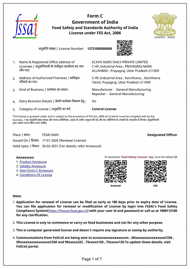 FSSAI Certificate - Food Safety Standards