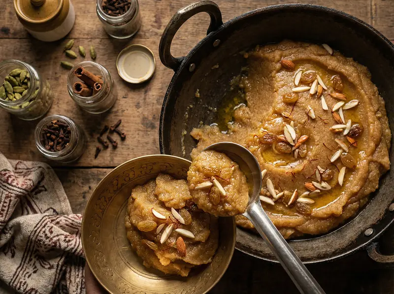 Golden halwa being prepared