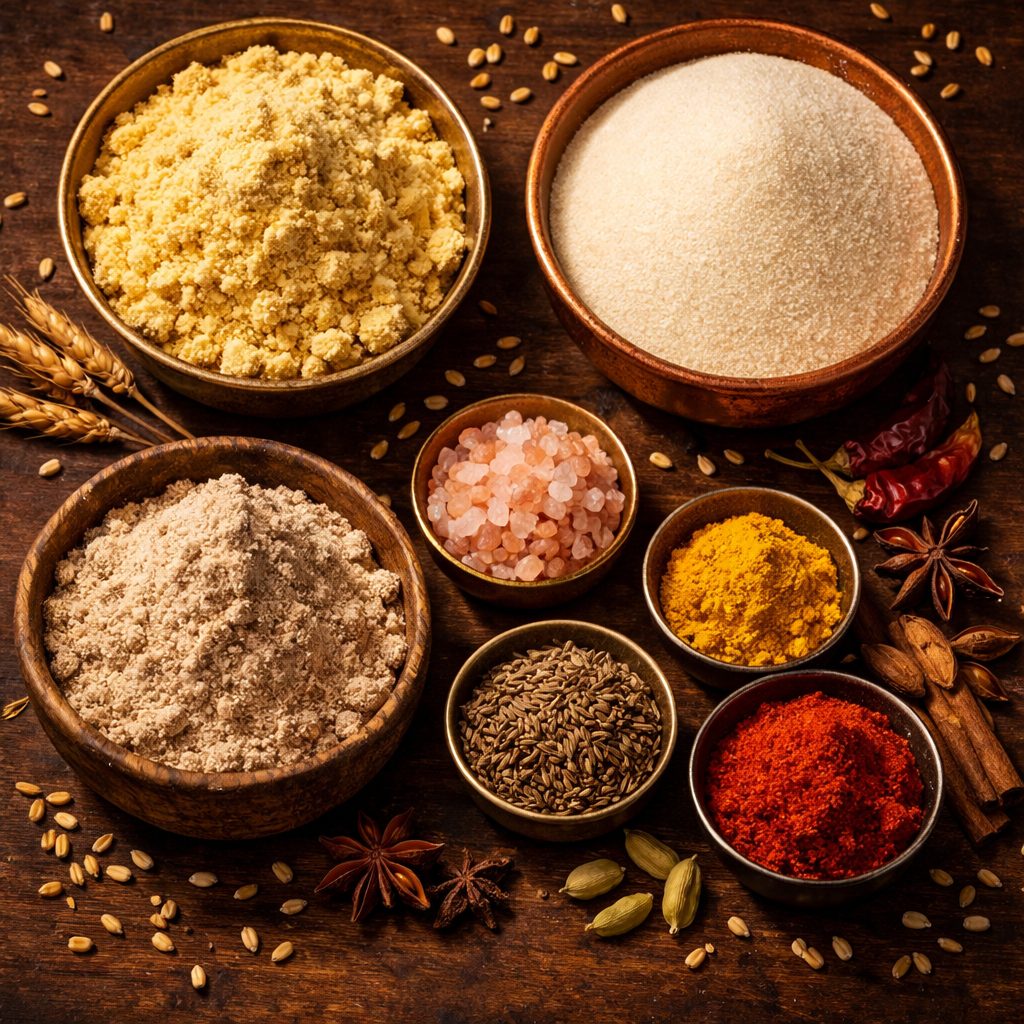 Premium flours, spices and ingredients used in Nandi products